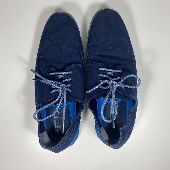 Cole Haan Men Shoes Zero Grand OS Wing Tip Lace Up Almond Toe Blue Sz 7 - Picture 10 of 16